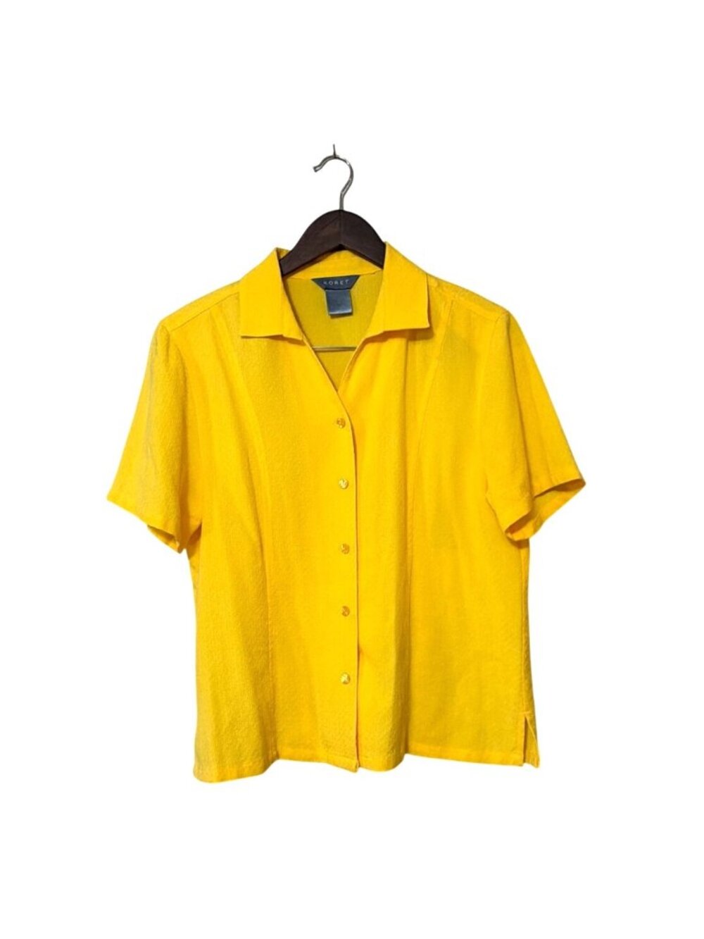 Koret Yellow‎ Textured Button-Up Short Sleeve Womens Blouse Size M